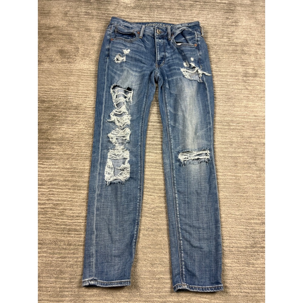 American Eagle Jeans Womens 2 Blue Distressed Slim Fit Medium Wash Denim Ripped